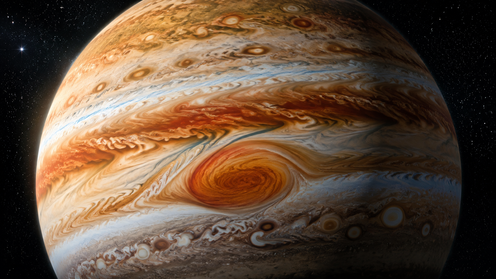 The Storms of the Giant Planet Jupiter and the Famous Great Red Spot